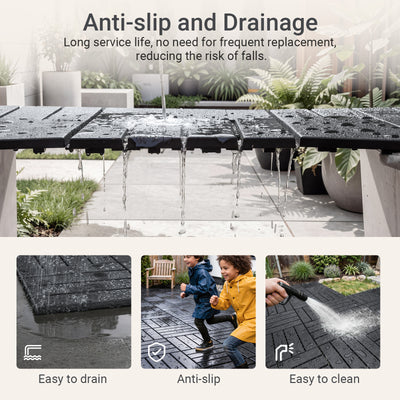 SoBuy SDA15-HG, Decking Tiles Outdoor 35 Pack, Interlocking Decking Boards, Garden Flooring Tiles, Waterproof Non Slip Outdoor Tiles for Balcony Patio Garden, Dark Grey 30.5x30.5x2 cm