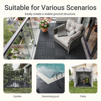 SoBuy SDA15-HG, Decking Tiles Outdoor 35 Pack, Interlocking Decking Boards, Garden Flooring Tiles, Waterproof Non Slip Outdoor Tiles for Balcony Patio Garden, Dark Grey 30.5x30.5x2 cm