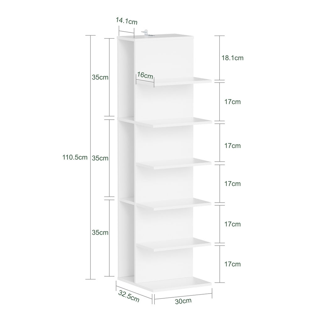 SoBuy STR14-W, 5 Tier White Bookcase, Small Tall Open Bookshelf for Home Office, White, 30x32.5x110.5cm - view 3