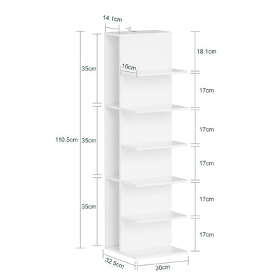 SoBuy STR14-W, 5 Tier White Bookcase, Small Tall Open Bookshelf for Home Office, White, 30x32.5x110.5cm - view 3