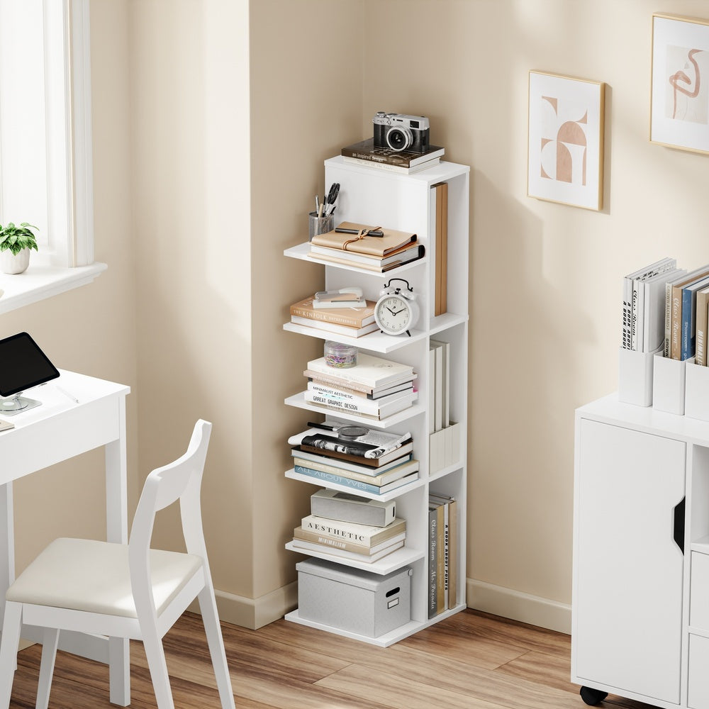 SoBuy STR14-W, 5 Tier White Bookcase, Small Tall Open Bookshelf for Home Office, White, 30x32.5x110.5cm - view 10