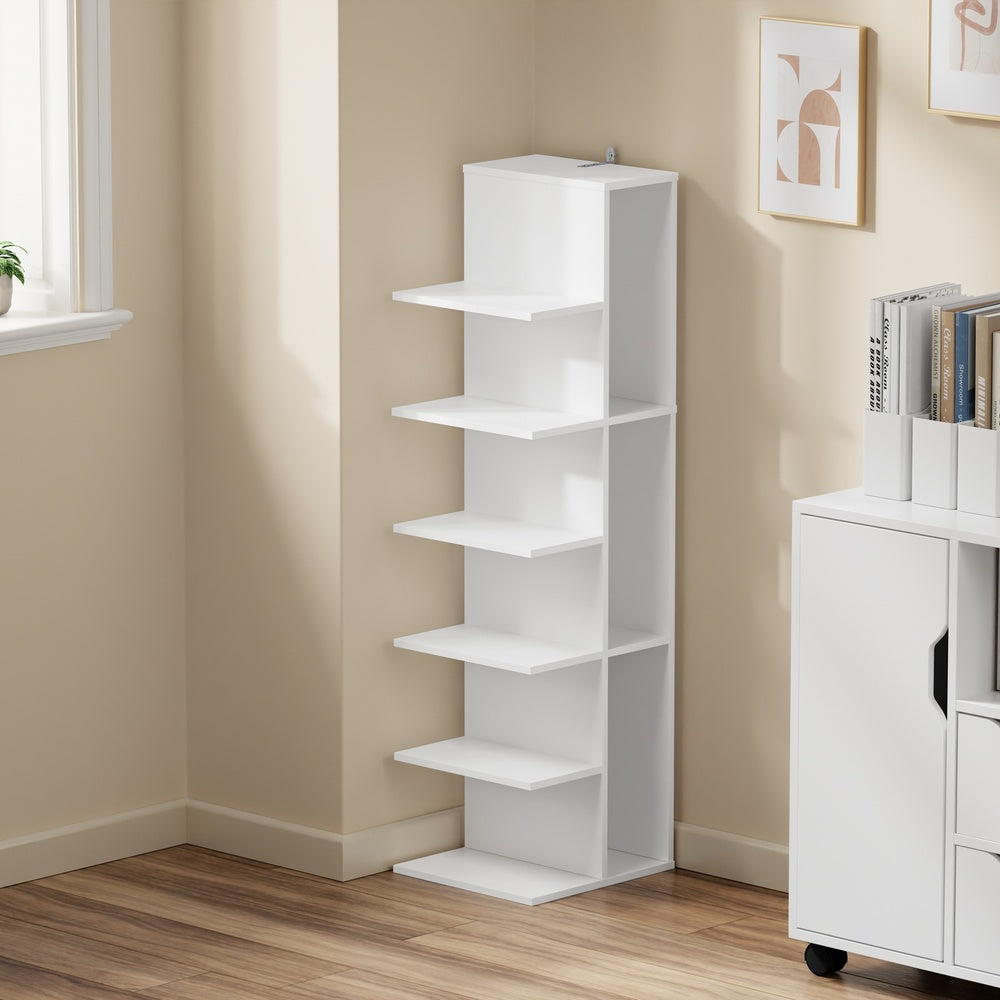SoBuy STR14-W, 5 Tier White Bookcase, Small Tall Open Bookshelf for Home Office, White, 30x32.5x110.5cm - view 11