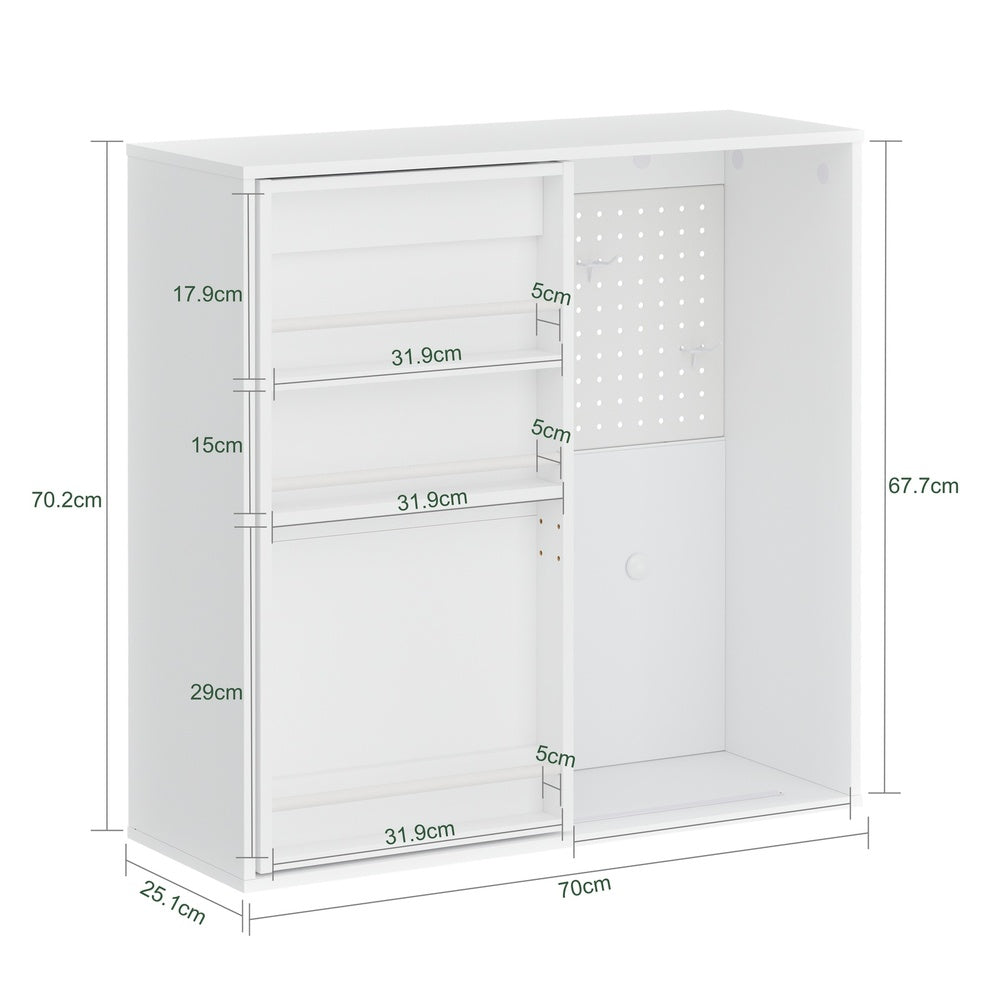 SoBuy STR16-W, Wall Mounted Cabinet with Door & 4 Adjustable Shelves, Pegboard Storage Unit, White, 70x25.1x70.2cm - view 3