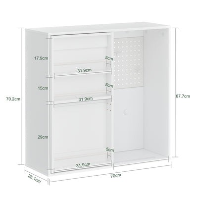 SoBuy STR16-W, Wall Mounted Cabinet with Door & 4 Adjustable Shelves, Pegboard Storage Unit, White, 70x25.1x70.2cm - view 3