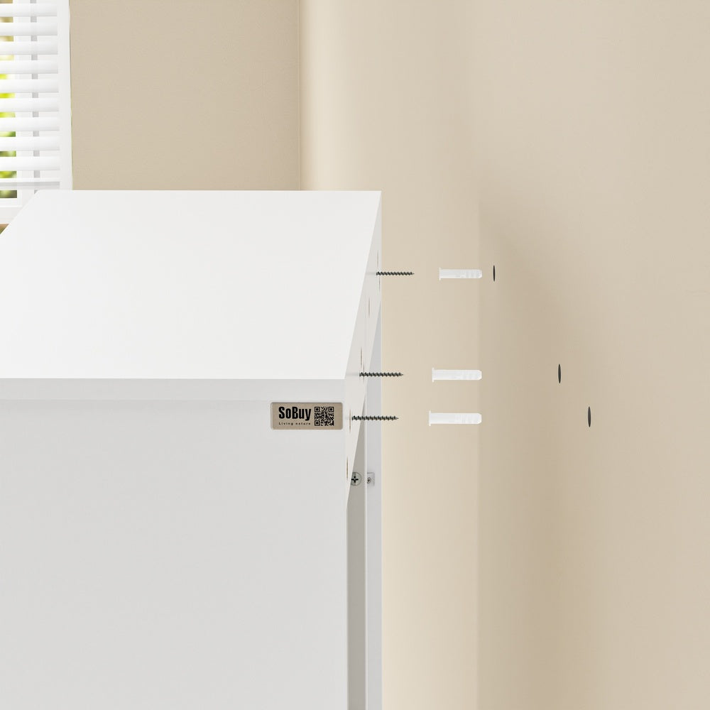 SoBuy STR16-W, Wall Mounted Cabinet with Door & 4 Adjustable Shelves, Pegboard Storage Unit, White, 70x25.1x70.2cm - view 4