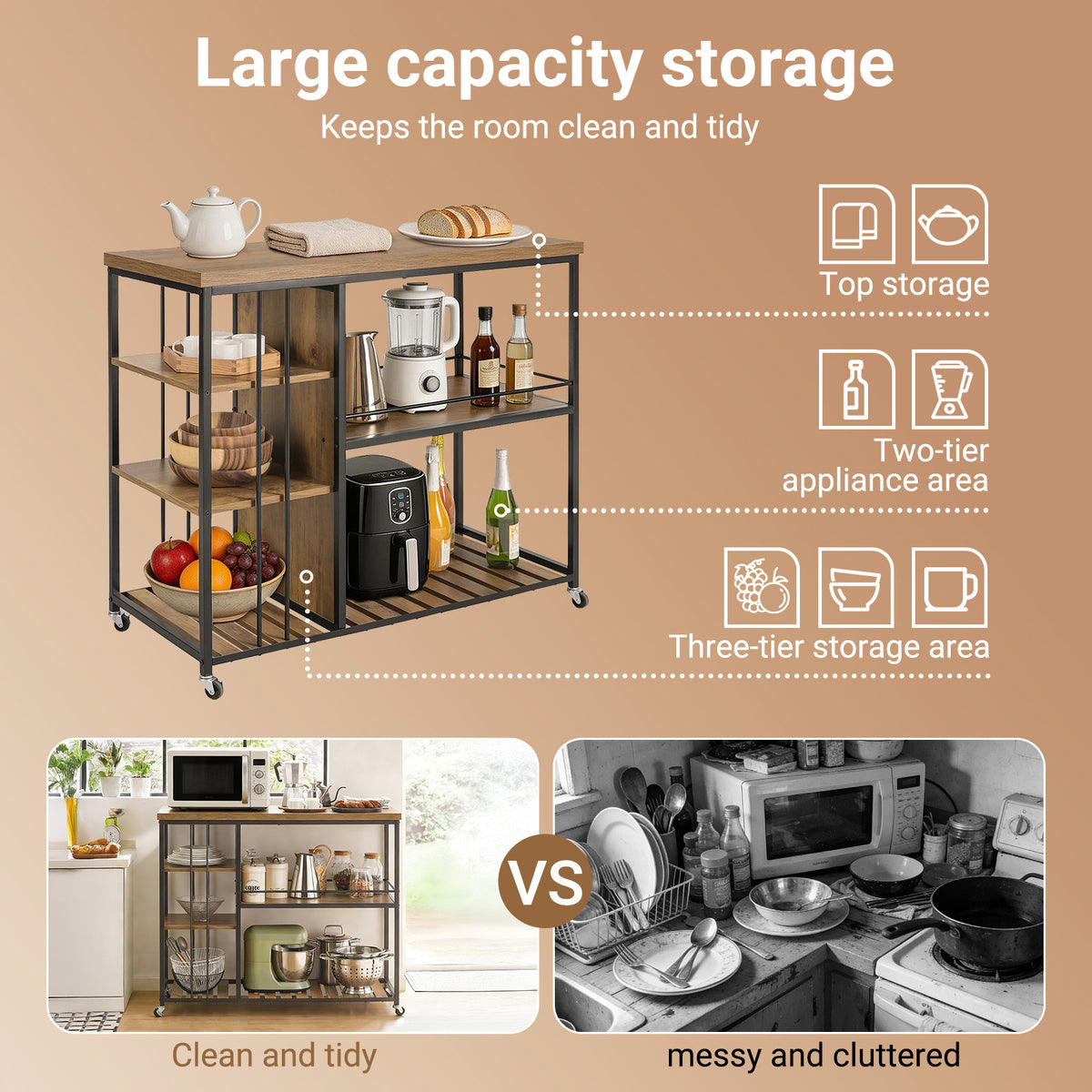 SoBuy SVW18-II-F, Serving Trolley Kitchen Trolley Cart Mobile Kitchen Shelf Kitchen Storage Trolley with 5 Shelves