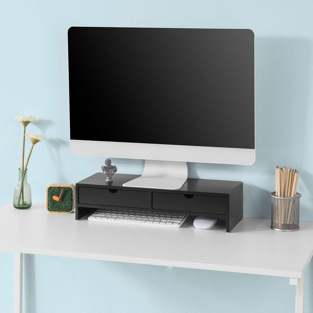 SoBuy BBF02-SCH, Monitor Stand Computer Screen Monitor Riser Desk Organizer, Black