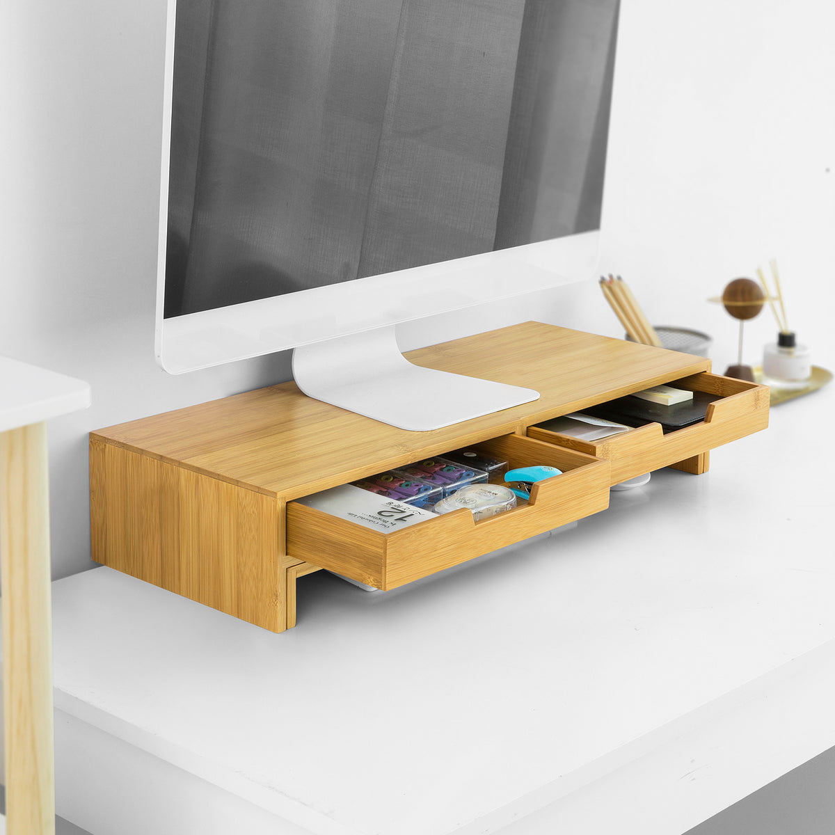 SoBuy BBF04-N, 2 Drawers Bamboo Computer Screen Monitor Stand Desk Org ...