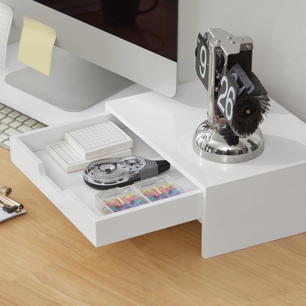 SoBuy BBF04-W, 2 Drawers Computer Screen Monitor Stand Desk Organizer, White