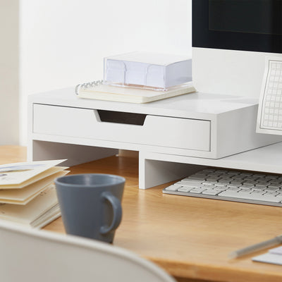 SoBuy BBF04-W, 2 Drawers Computer Screen Monitor Stand Desk Organizer, White