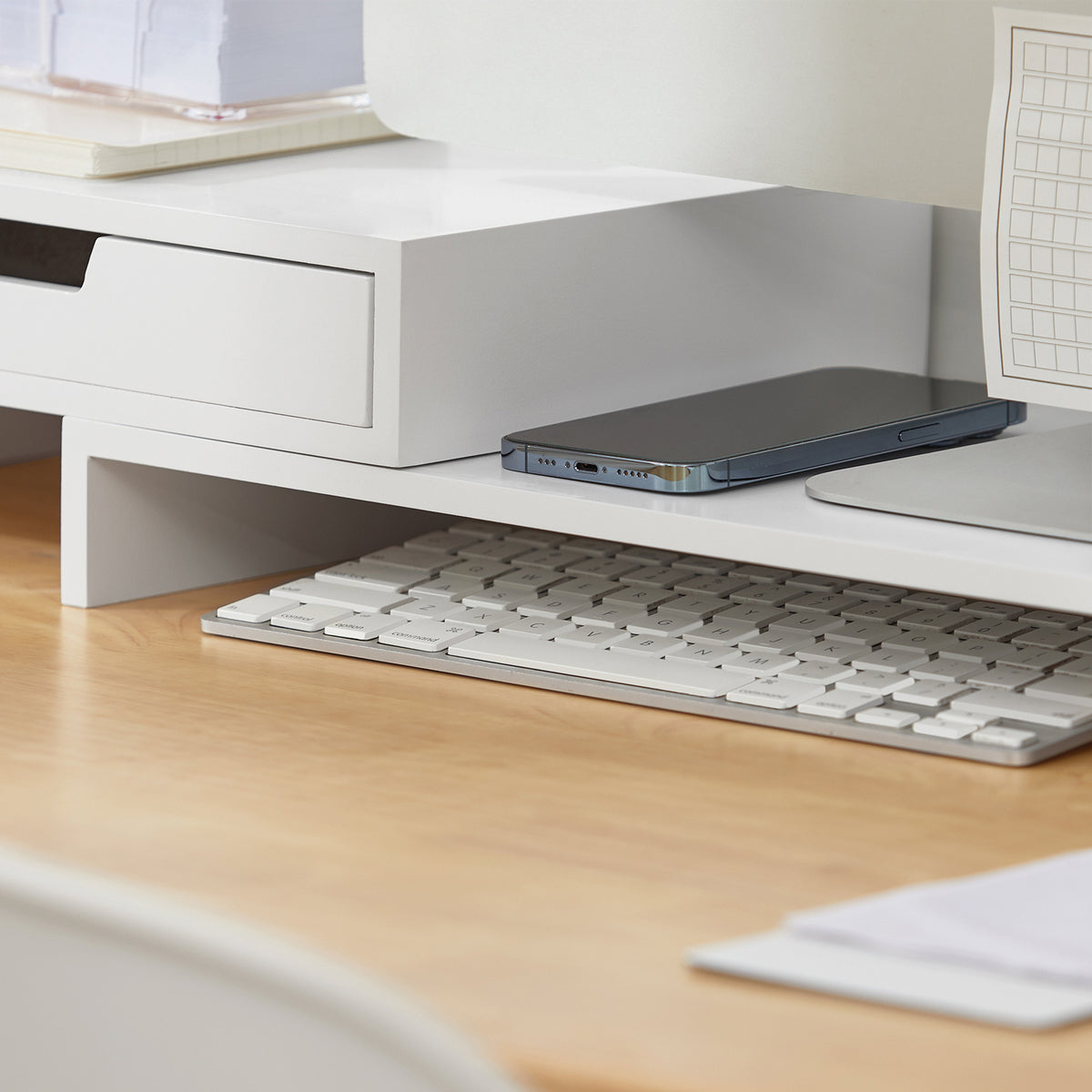 SoBuy BBF04-W, 2 Drawers Computer Screen Monitor Stand Desk Organizer, White