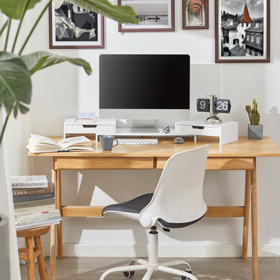 SoBuy BBF04-W, 2 Drawers Computer Screen Monitor Stand Desk Organizer, White