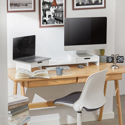SoBuy BBF04-W, 2 Drawers Computer Screen Monitor Stand Desk Organizer, White