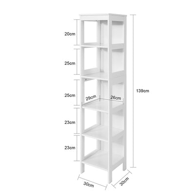 SoBuy BZR14-W, White 5 Tiers Bathroom Shelf Bathroom Storage Shelf Cabinet Unit, White