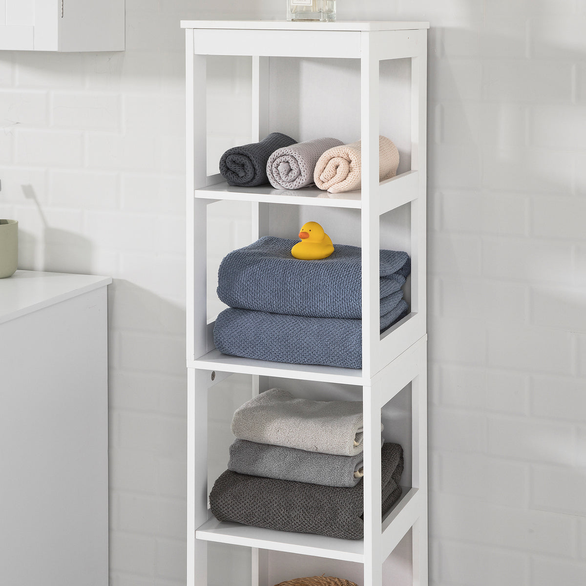 SoBuy BZR14-W, White 5 Tiers Bathroom Shelf Bathroom Storage Shelf Cabinet Unit, White