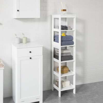 SoBuy BZR14-W, White 5 Tiers Bathroom Shelf Bathroom Storage Shelf Cabinet Unit, White