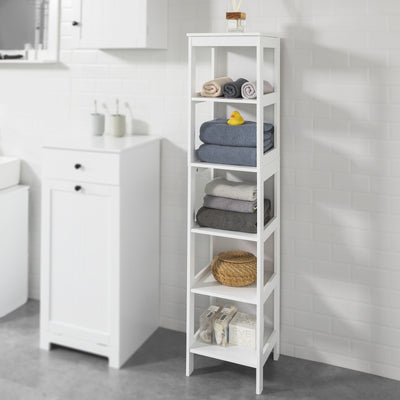 SoBuy BZR14-W, White 5 Tiers Bathroom Shelf Bathroom Storage Shelf Cabinet Unit, White