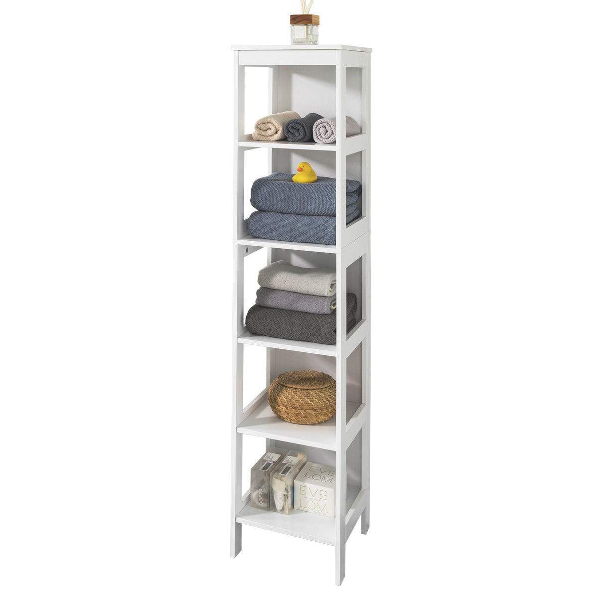 SoBuy BZR14-W, White 5 Tiers Bathroom Shelf Bathroom Storage Shelf Cabinet Unit, White