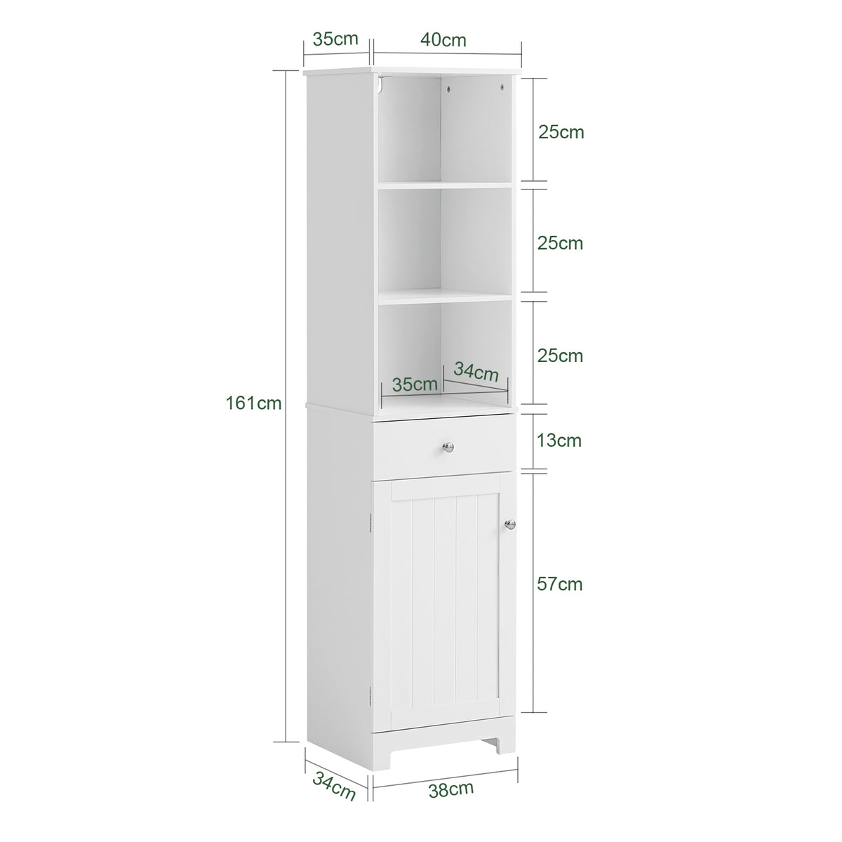 SoBuy BZR17-W, Bathroom Storage Cabinet Unit with 3 Shelves 1 Drawer 1 Cabinet, White