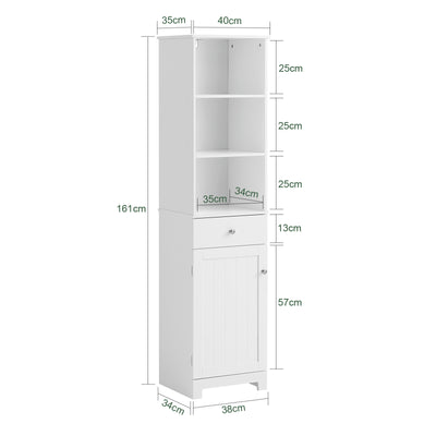 SoBuy BZR17-W, Bathroom Storage Cabinet Unit with 3 Shelves 1 Drawer 1 Cabinet, White