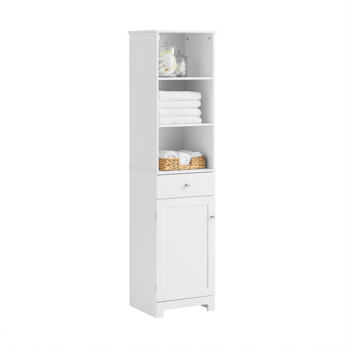 SoBuy BZR17-W, Bathroom Storage Cabinet Unit with 3 Shelves 1 Drawer 1 Cabinet, White