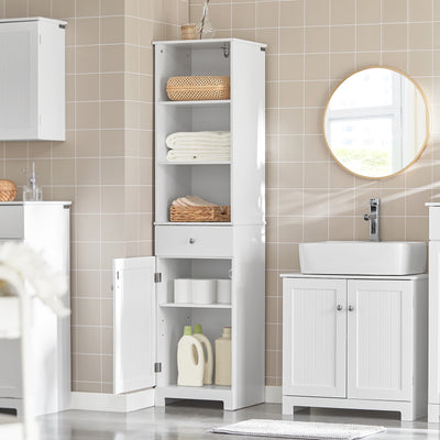 SoBuy BZR17-W, Bathroom Storage Cabinet Unit with 3 Shelves 1 Drawer 1 Cabinet, White