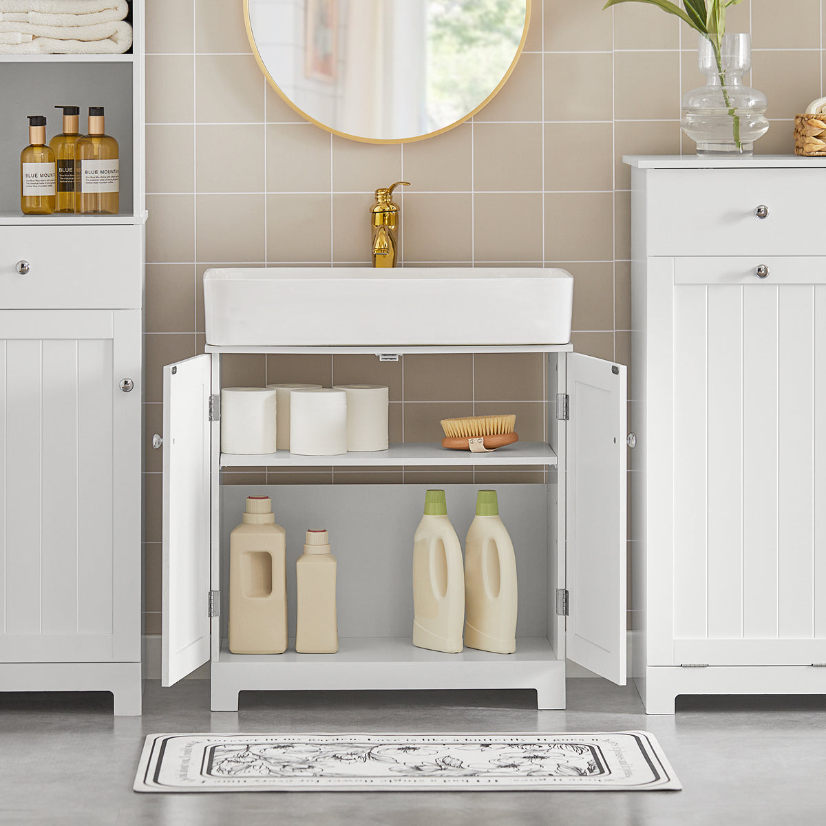 SoBuy BZR18-W, White Under Sink Bathroom Storage Cabinet with Doors, White