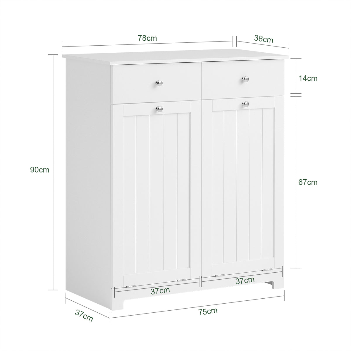 SoBuy BZR33-II-W, Bathroom Cabinet with Laundry Baskets - Bathroom Storage Unit with 2 Drawers and 2 Removable Baskets, Laundry Cabinet for Towel Storage in MDF, White, W78 x D38 x H90 cm