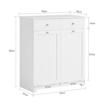 SoBuy BZR33-II-W, Bathroom Cabinet with Laundry Baskets - Bathroom Storage Unit with 2 Drawers and 2 Removable Baskets, Laundry Cabinet for Towel Storage in MDF, White, W78 x D38 x H90 cm