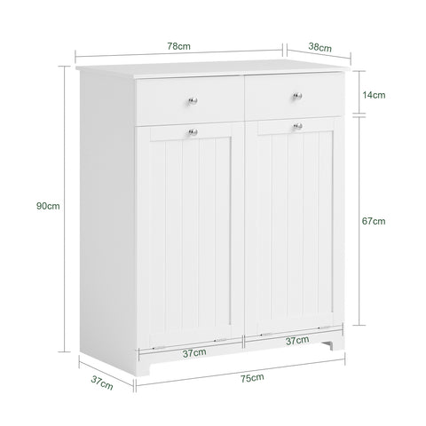 SoBuy BZR33-W, 2 Drawers 2 Doors Laundry Cabinet Laundry Chest with Laundry Baskets