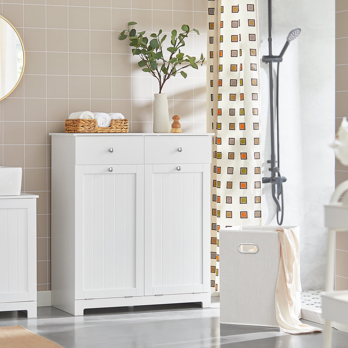 SoBuy BZR33-II-W, Bathroom Cabinet with Laundry Baskets - Bathroom Storage Unit with 2 Drawers and 2 Removable Baskets, Laundry Cabinet for Towel Storage in MDF, White, W78 x D38 x H90 cm