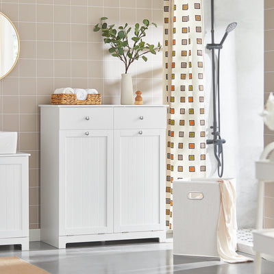 SoBuy BZR33-II-W, Bathroom Cabinet with Laundry Baskets - Bathroom Storage Unit with 2 Drawers and 2 Removable Baskets, Laundry Cabinet for Towel Storage in MDF, White, W78 x D38 x H90 cm