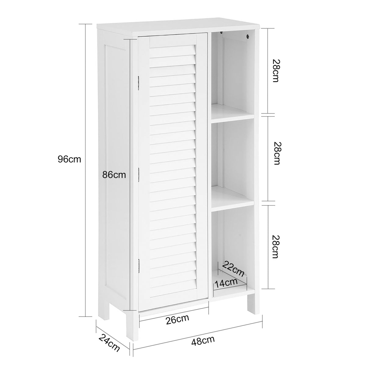 SoBuy BZR39-W, Bathroom Storage Cabinet Cupboard with 3 Shelves and 1 Shutter Door, White