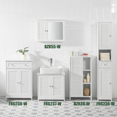 SoBuy BZR39-W, Bathroom Storage Cabinet Cupboard with 3 Shelves and 1 Shutter Door, White