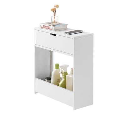 SoBuy BZR48-W, Bathroom Toilet Paper Roll Holder, Narrow Shelf Storage Cabinet, White