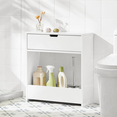 SoBuy BZR48-W, Bathroom Toilet Paper Roll Holder, Narrow Shelf Storage Cabinet, White
