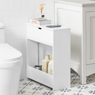 SoBuy BZR48-W, Bathroom Toilet Paper Roll Holder, Narrow Shelf Storage Cabinet, White