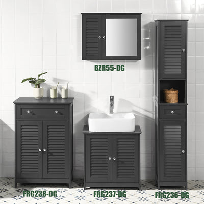 SoBuy FRG237-DG, Under Sink Bathroom Cabinet with Adjustable Shelves, MDF Bathroom Storage Unit for Under Sink Storage, Anti-Mold Louvered Door, Dark Grey,W60 x D35 x H58cm