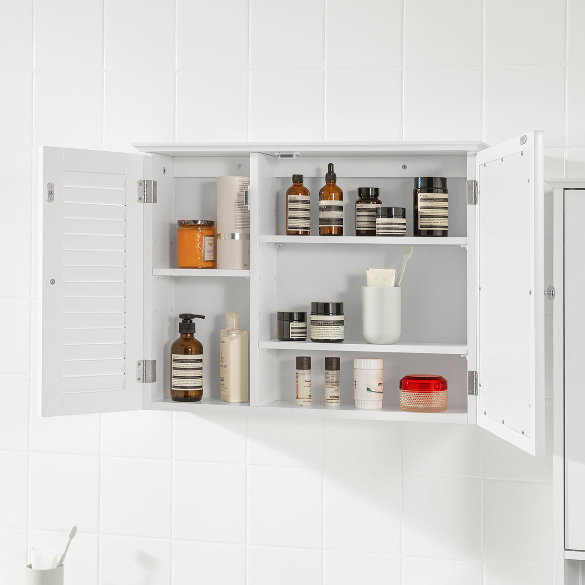 SoBuy BZR55-W, Bathroom Wall Mirror Cabinet, Mirrored Storage Cabinet Unit, White