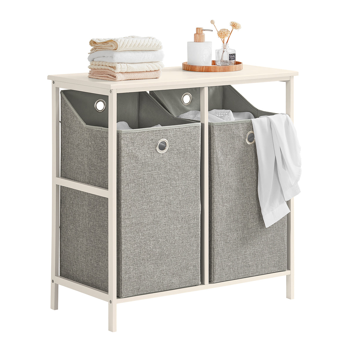 SoBuy BZR57-W, Bathroom Storage Laundry Cabinet with 2 Removable Laundry Baskets, White