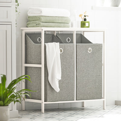 SoBuy BZR57-W, Bathroom Storage Laundry Cabinet with 2 Removable Laundry Baskets, White