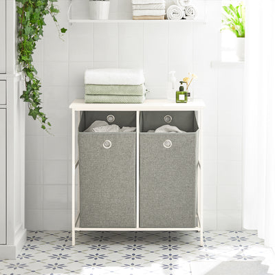 SoBuy BZR57-W, Bathroom Storage Laundry Cabinet with 2 Removable Laundry Baskets, White