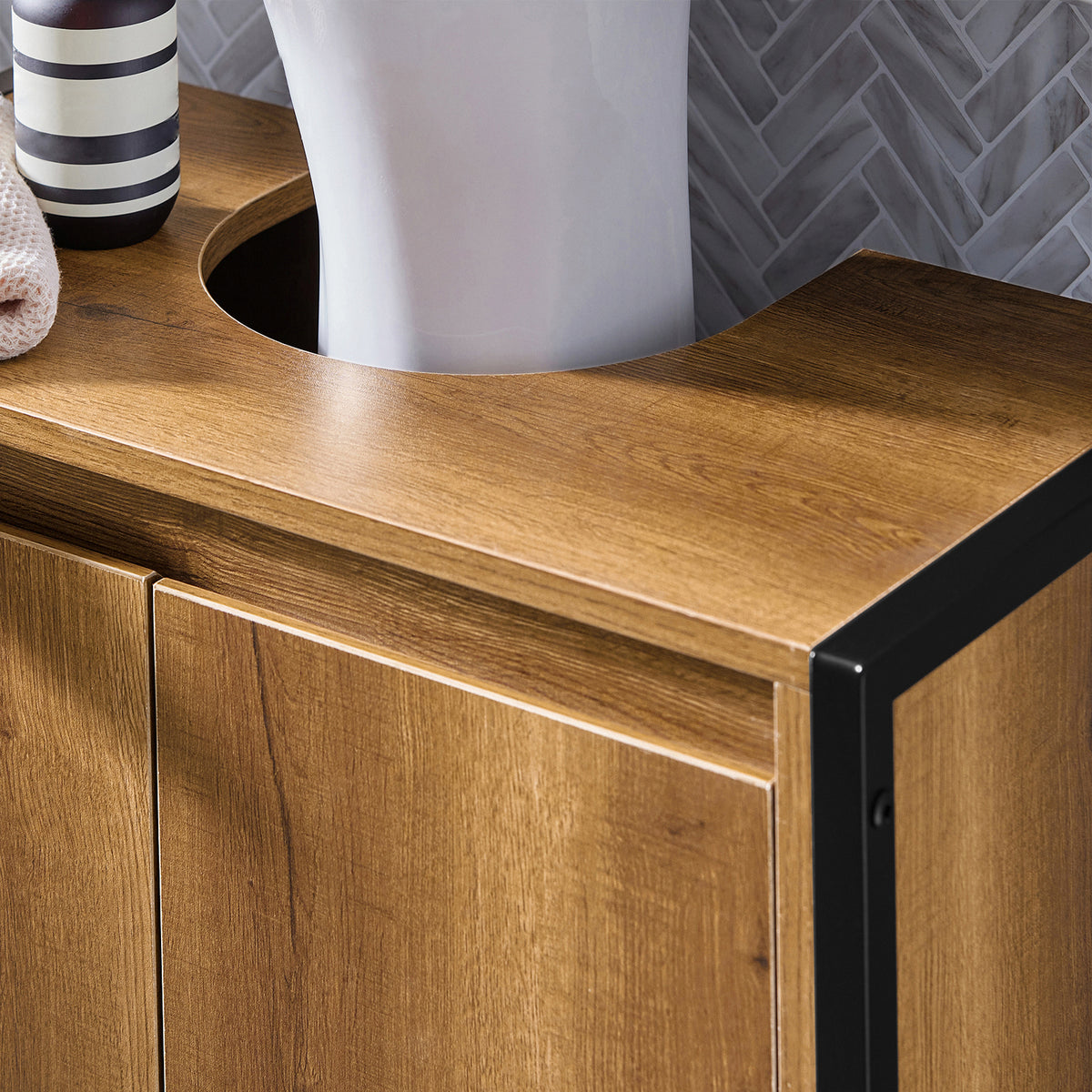 SoBuy BZR63-II-PF, Under Sink Bathroom Cabinet Slim Bathroom Storage Unit with 2 Doors & Shelf, Freestanding Bathroom Sink Cabinet for Small Bathrooms & Guest Toilets 60x60x30 cm
