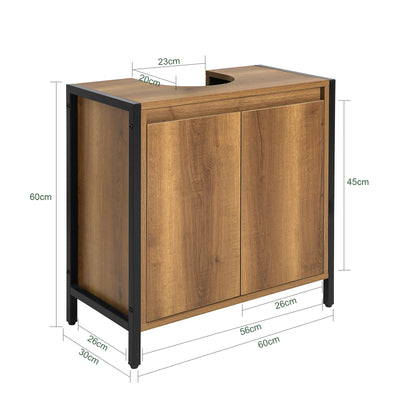 SoBuy BZR63-PF, Under Sink Bathroom Cabinet Slim Bathroom Storage Unit with 2 Doors & Shelf, Freestanding Bathroom Sink Cabinet for Small Bathrooms & Guest Toilets 60x60x30 cm