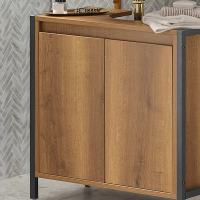 SoBuy BZR63-PF, Under Sink Bathroom Cabinet Slim Bathroom Storage Unit with 2 Doors & Shelf, Freestanding Bathroom Sink Cabinet for Small Bathrooms & Guest Toilets 60x60x30 cm