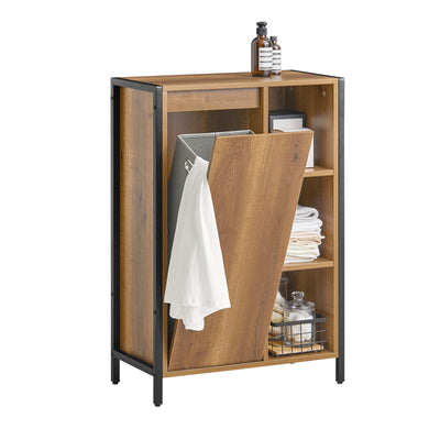 SoBuy BZR65-PF, Slim Bathroom Storage Cabinet Unit Freestanding Narrow Bathroom Cupboard with Removable Laundry Basket Modern Small Floor Storage Ideal for Toilet or Utility Room 60x30x90cm