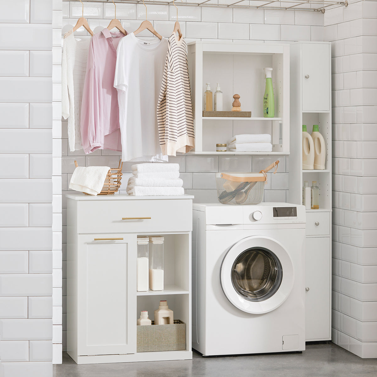 SoBuy BZR66-W, Laundry Basket Laundry Cabinet Bathroom Cabinet Storage Cabinet, White