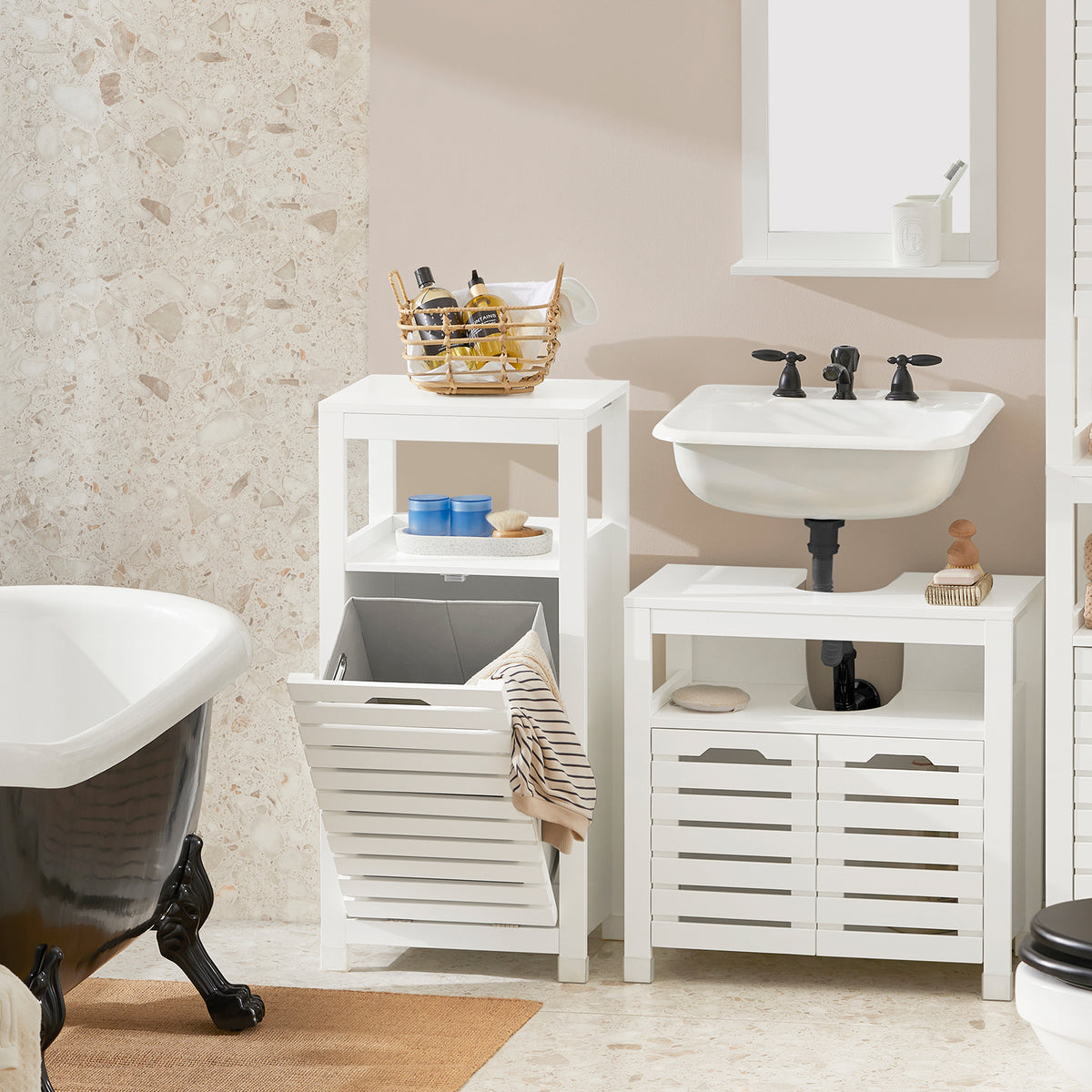 SoBuy BZR67-W, Bathroom Laundry Basket Laundry Cabinet Storage Cabinet, White