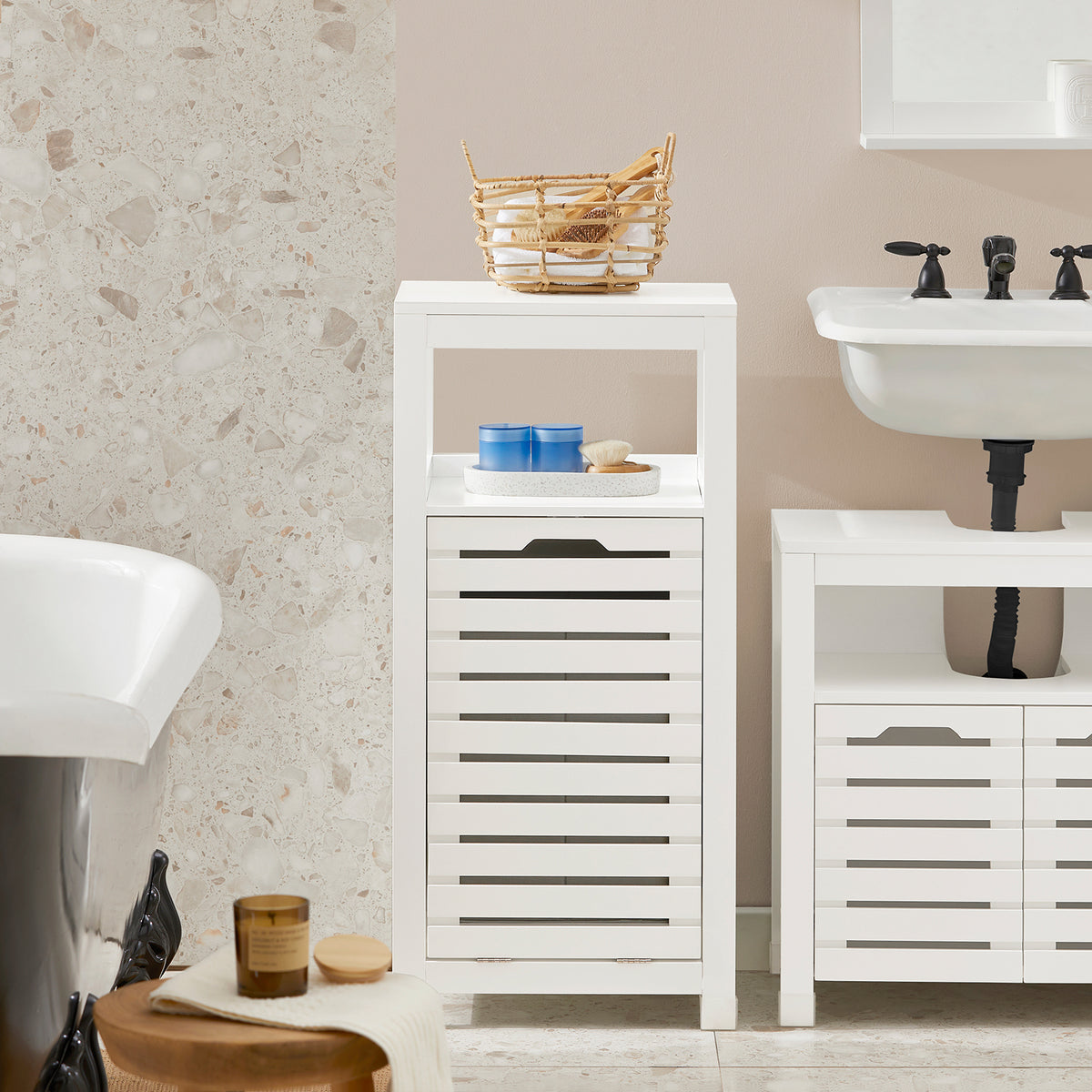 SoBuy BZR67-W, Bathroom Laundry Basket Laundry Cabinet Storage Cabinet, White