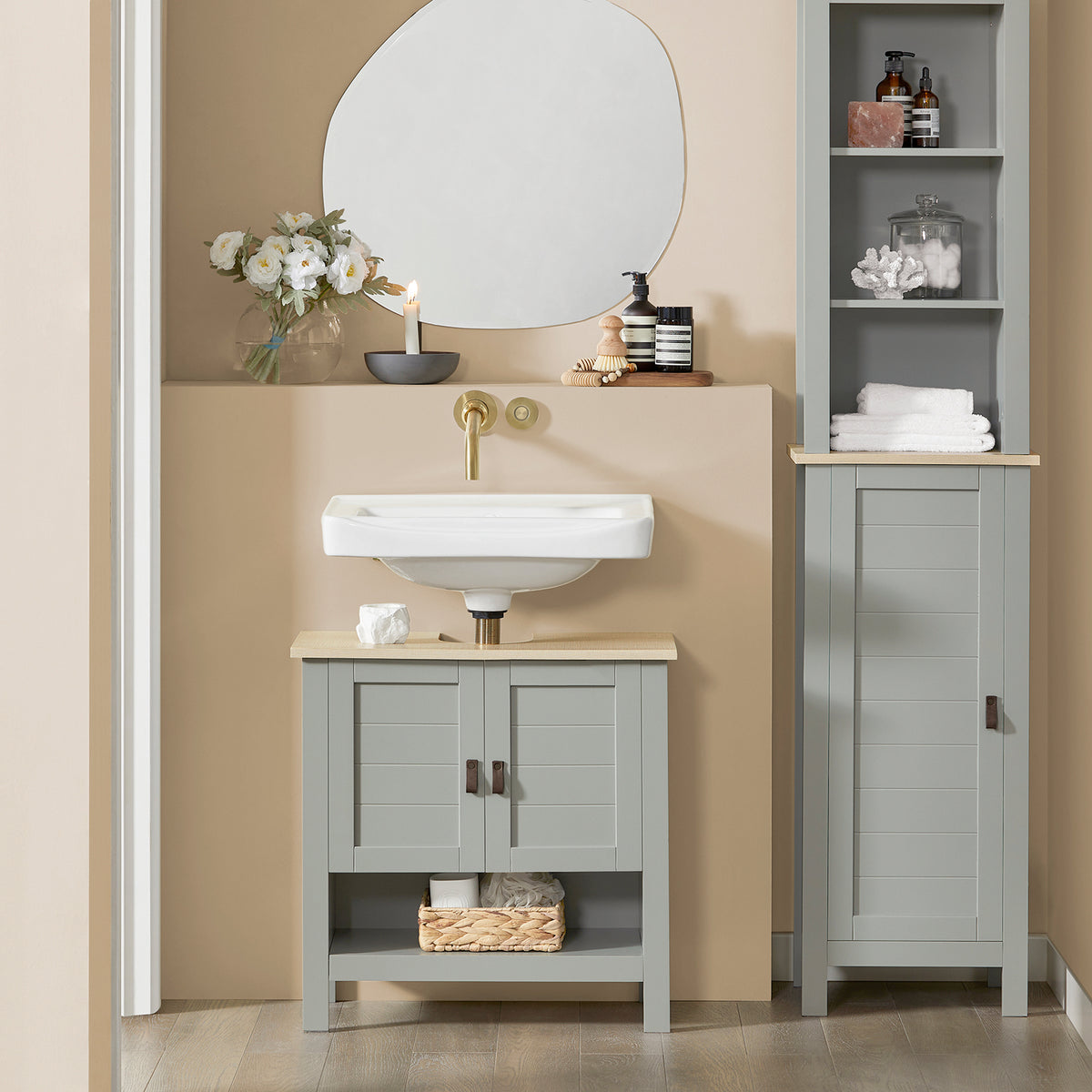 SoBuy BZR69-HG, Under Sink Cabinet Bathroom Vanity Unit Bathroom Storage Cabinet, Grey